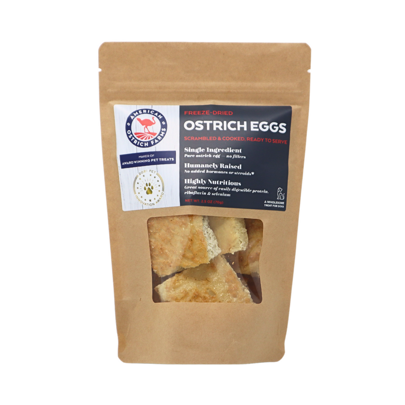 2.5 oz bag of freeze dried ostrich eggs