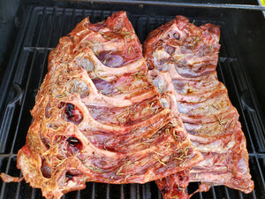 Rack of Ostrich Ribs on the Grill