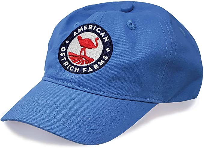 american ostrich farms badge on carolina blue hat