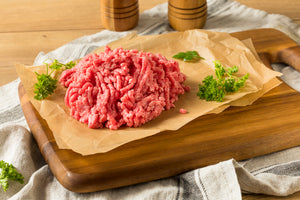 raw ground lamb on a cutting board
