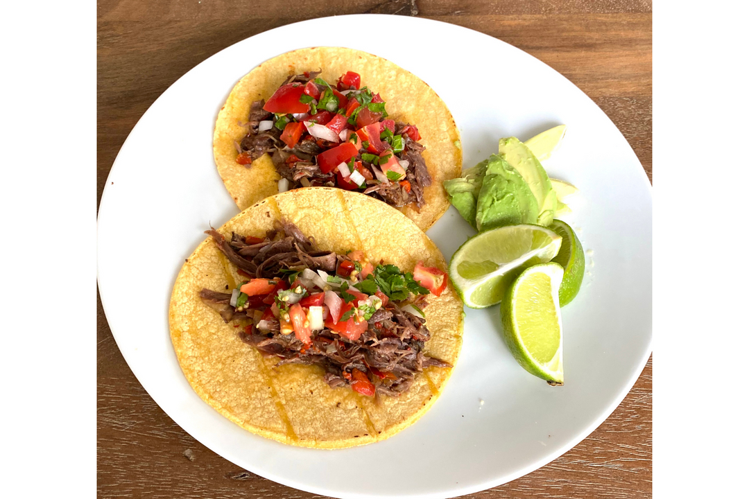 Shredded ostrich neck tacos