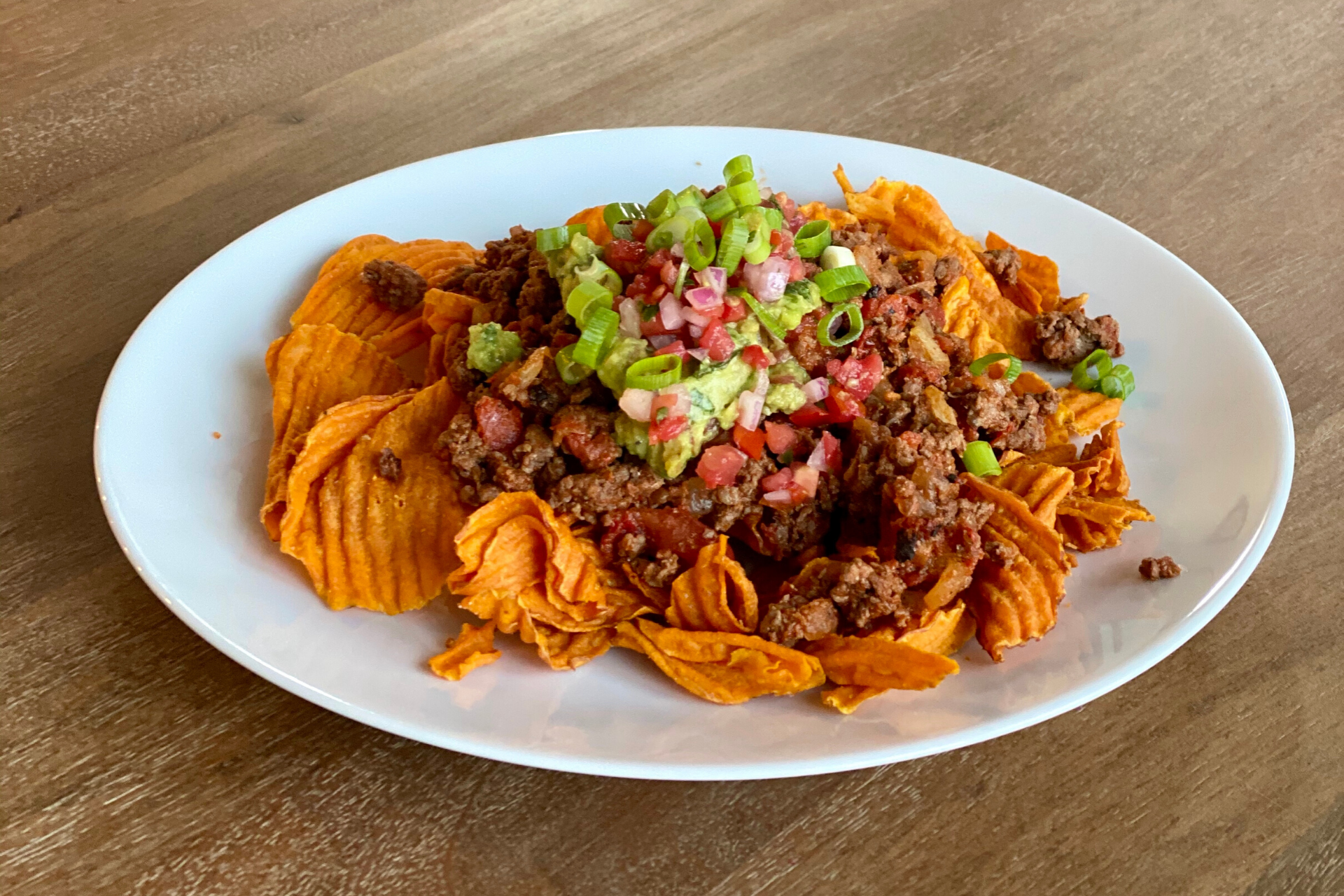 Paleo Ostrich Nachos, cooked and plated