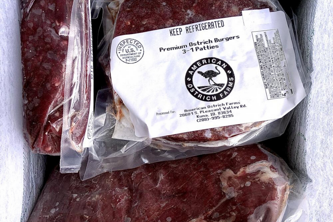 Frozen, packaged ostrich meat