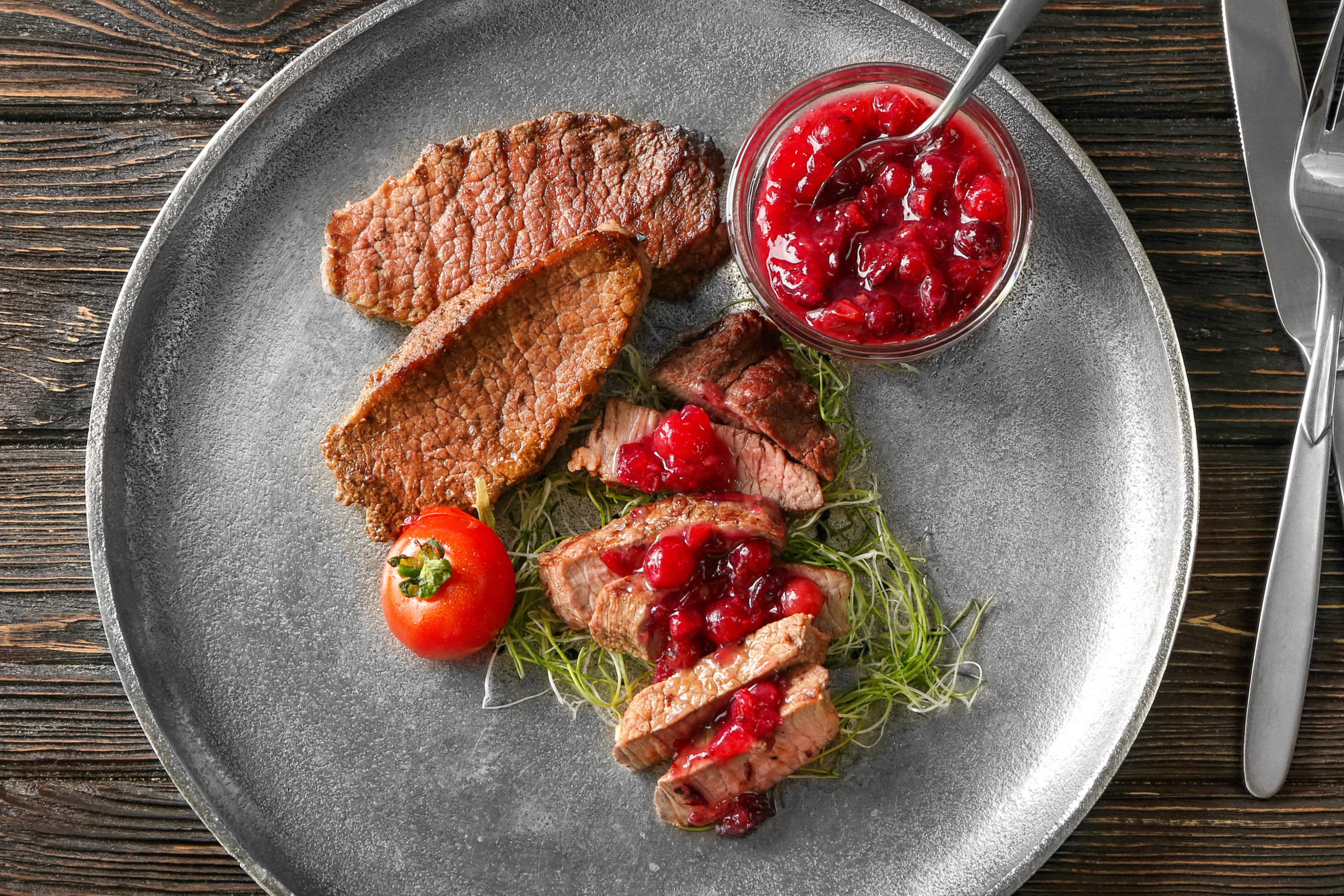 Cranberry sauce with ostrich steaks