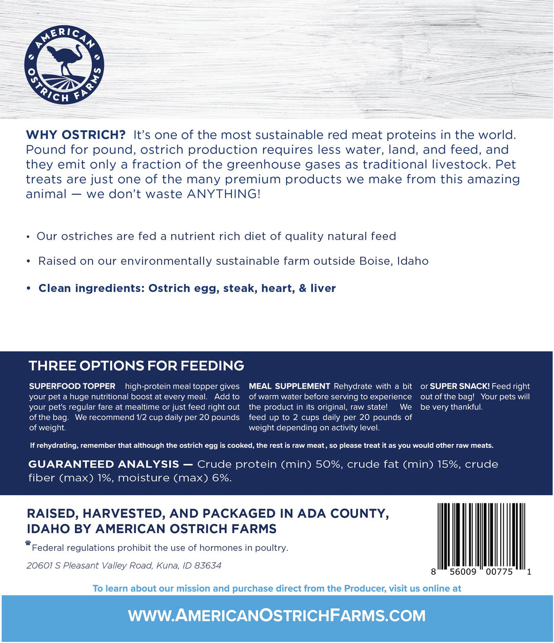 Package of Ostrich Protein Topper Back label