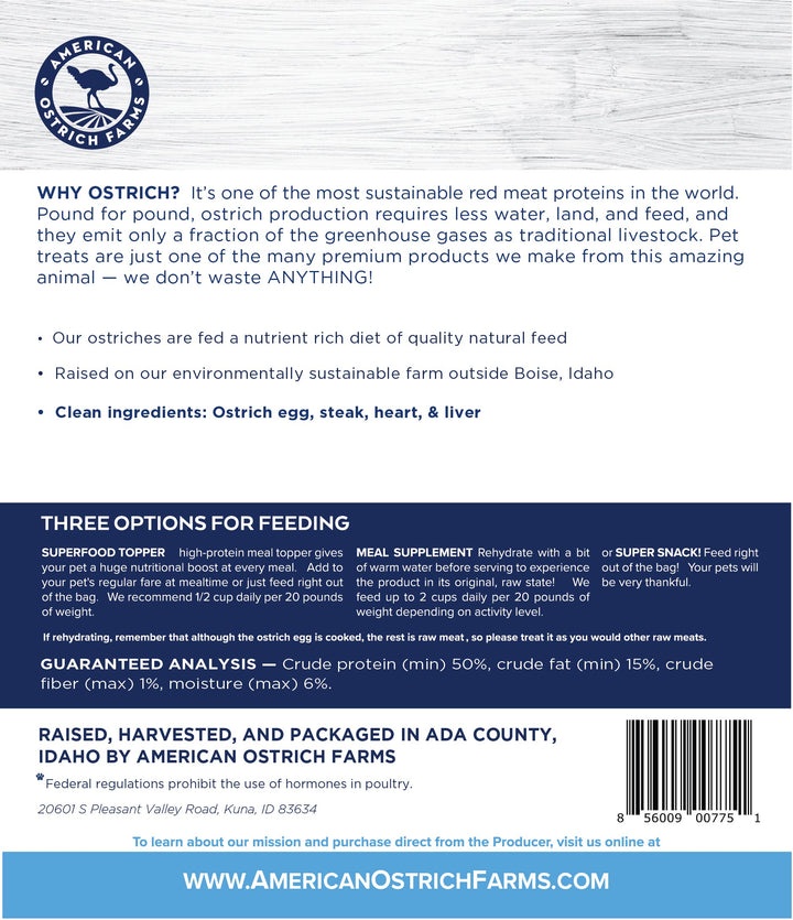 Package of Ostrich Protein Topper Back label