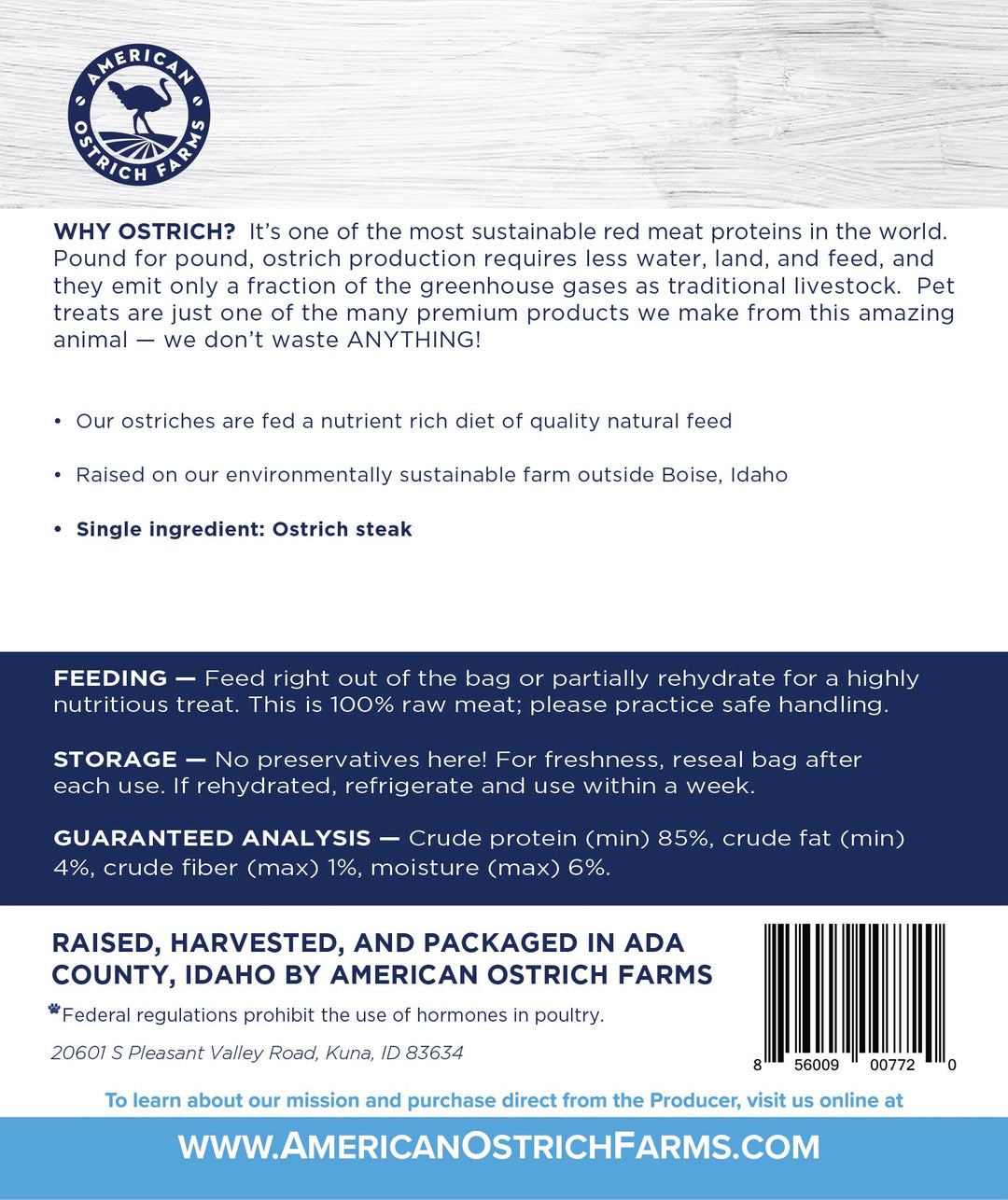 freeze-dried ostrich steak bites back label