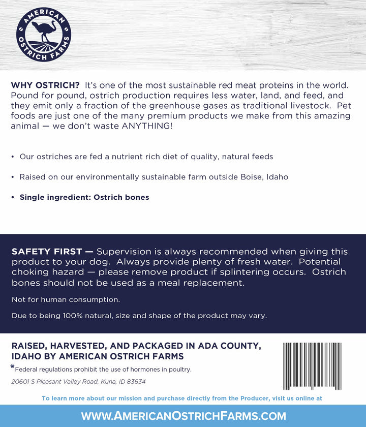 smoked ostrich knuckle chews for dogs back label