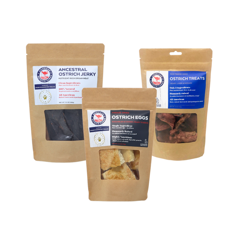 ancestral ostrich jerky, ostrich eggs, ostrich treats