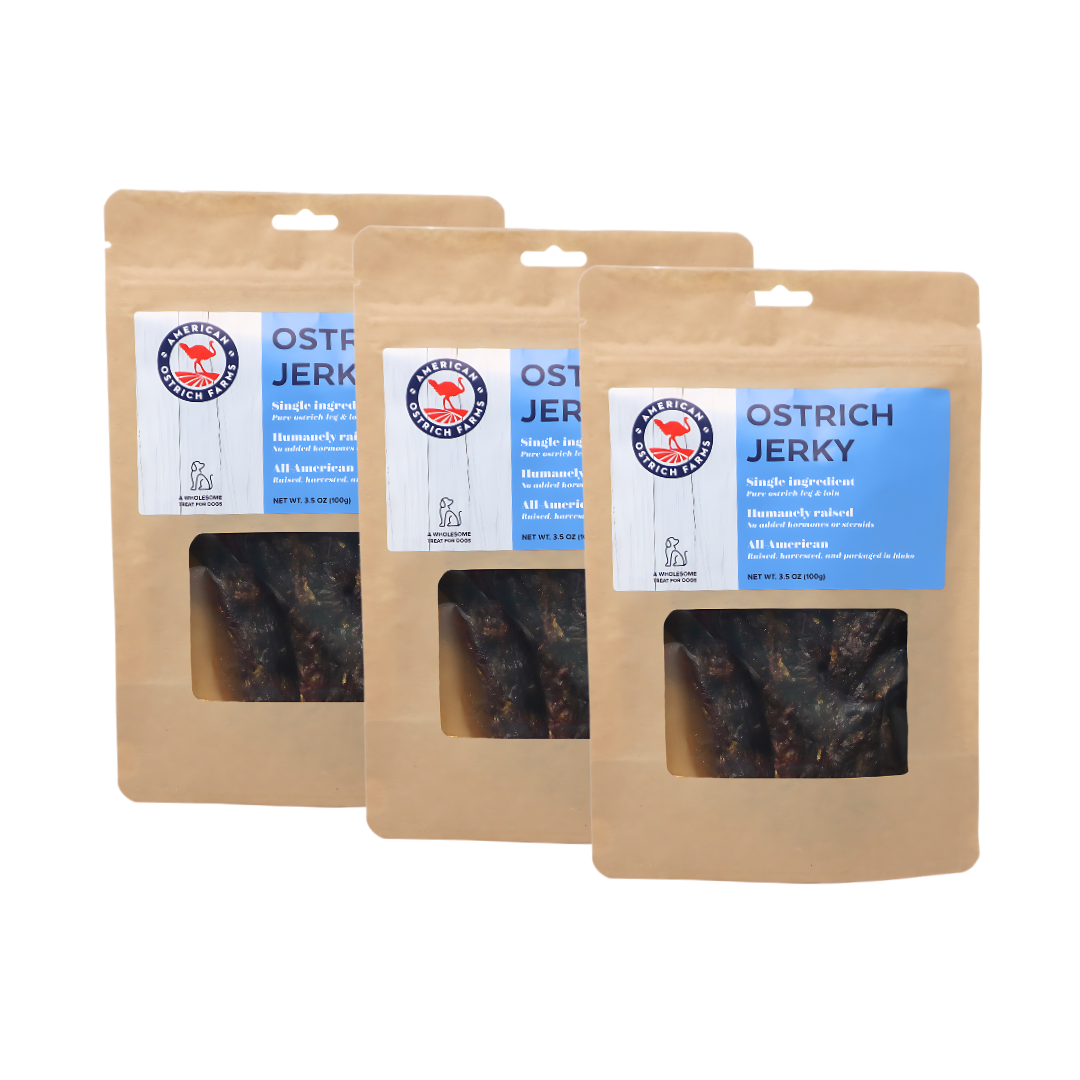 ostrich jerky pet treats 3.5 oz bags-3 pack
