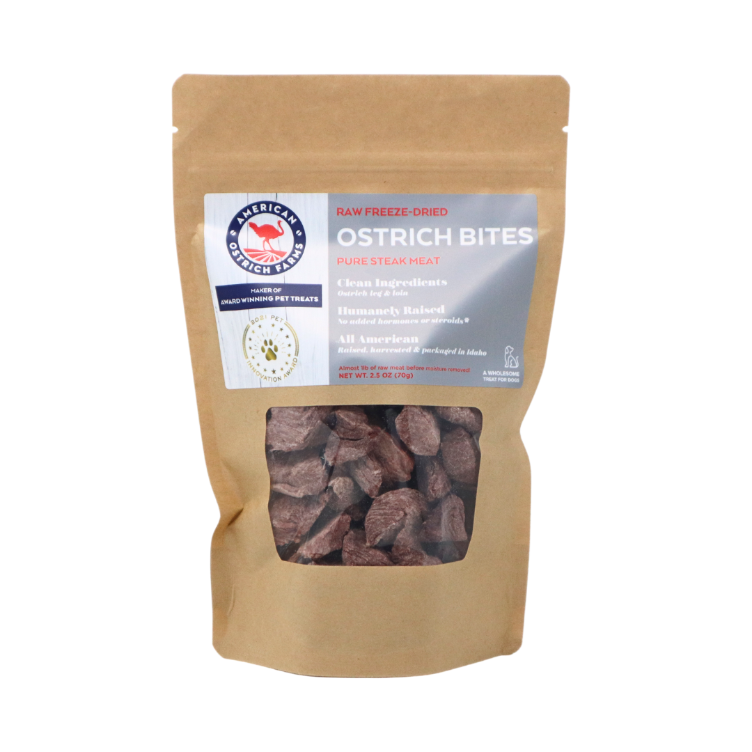 2.5 oz Freeze-dried ostrich steak bites