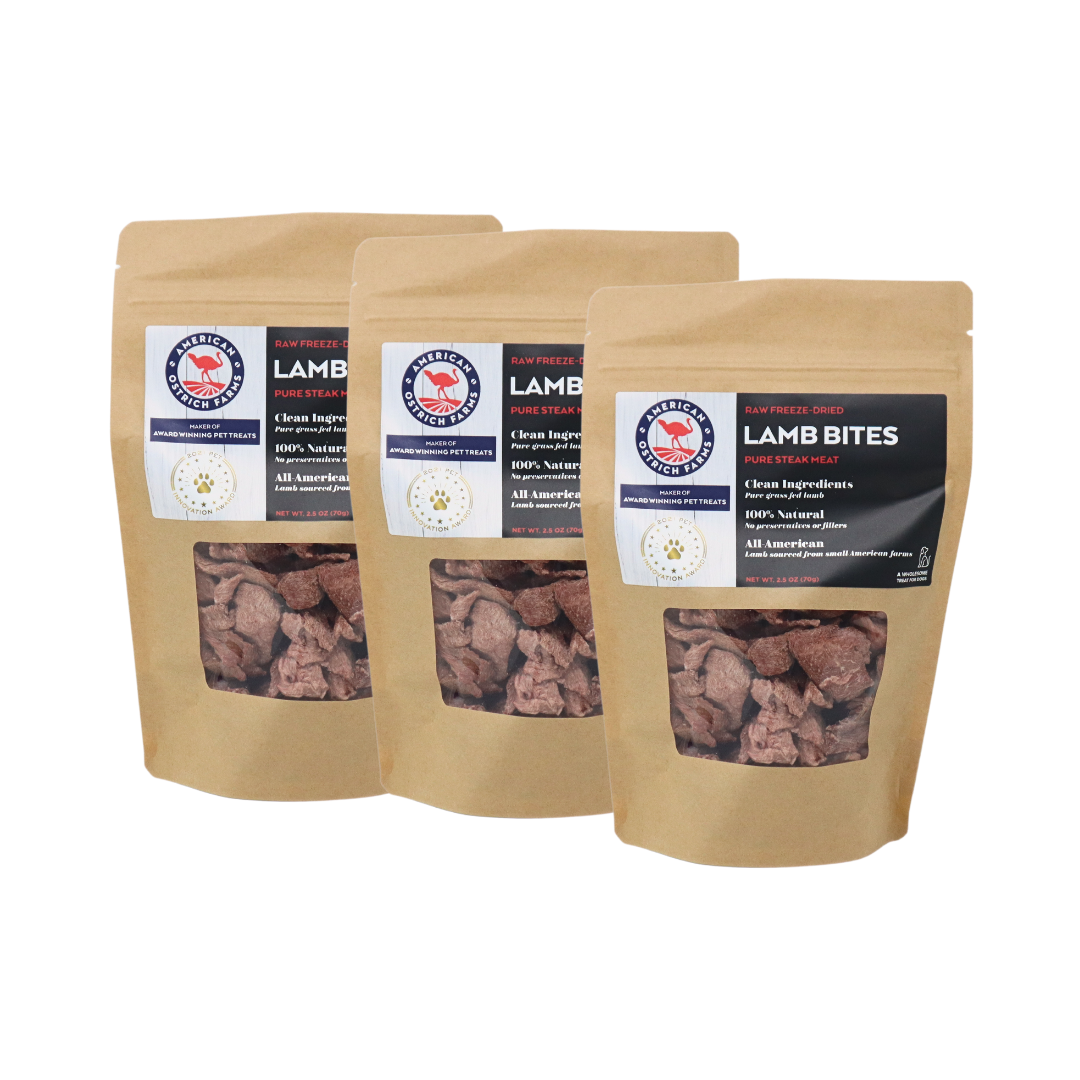 american ostrich farms-freeze dried lamb bites-3 pack