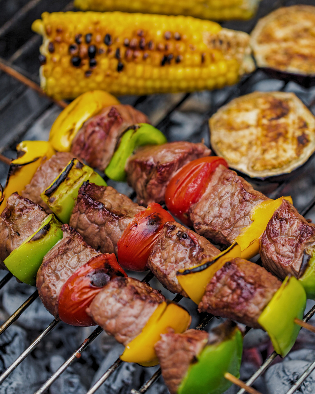 ostrich kebabs on the grill 