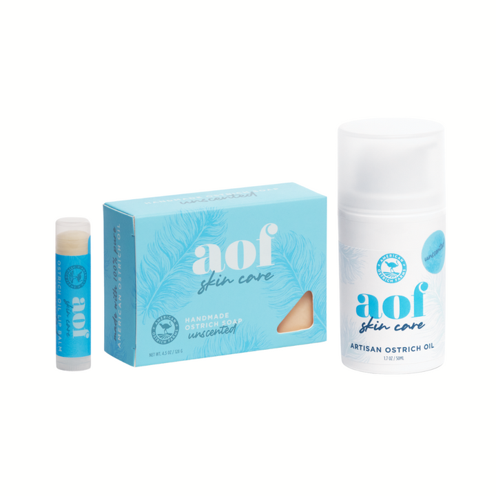 ostrich oil skincare gift set (lip balm, soap, oil)-unscented