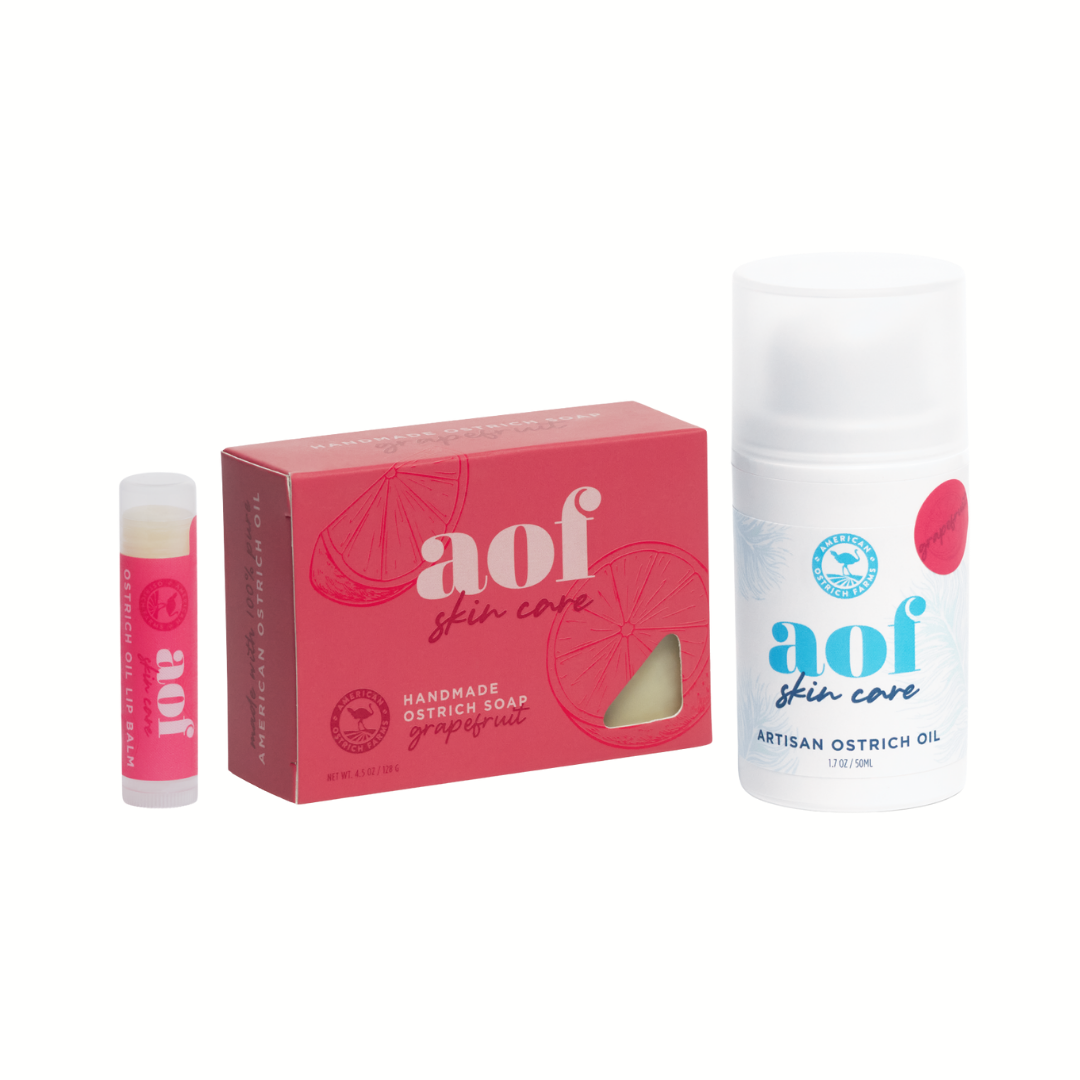 ostrich oil skincare gift set (lip balm, soap, oil)-grapefruit