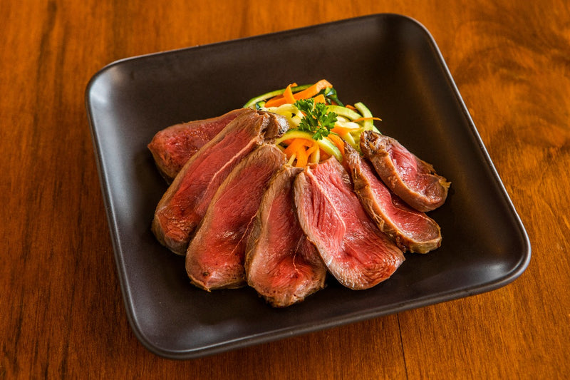 cooked and sliced ostrich pearl filet