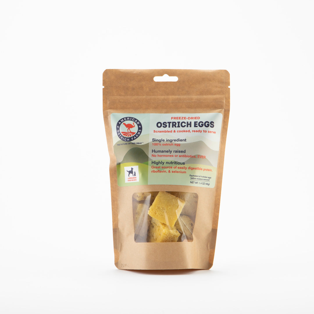 1.4 oz bag of freeze dried ostrich eggs