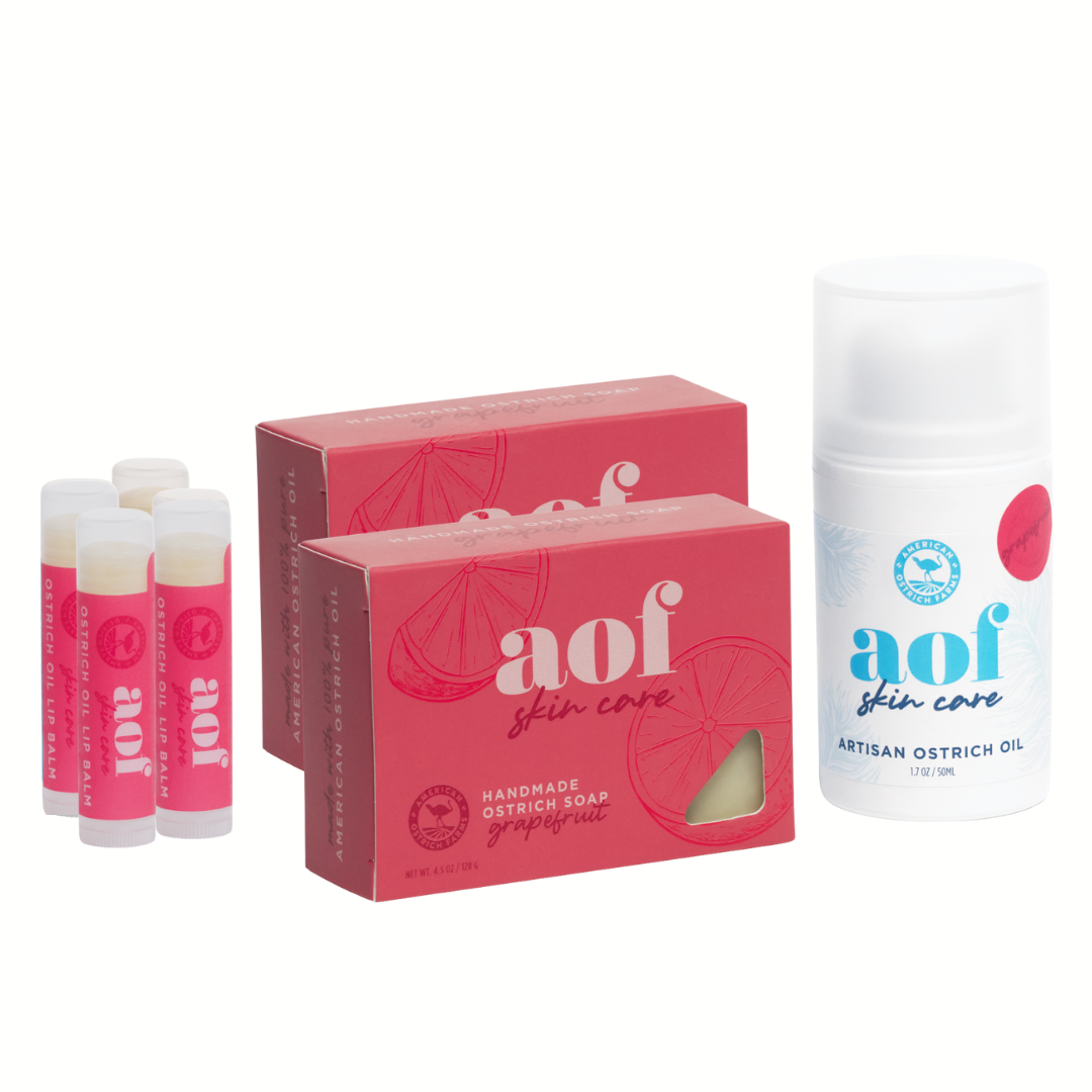 ostrich oil skincare large gift set (lip balm, soap, oil)-grapefruit