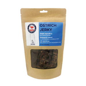 3.5 oz bag of ostrich jerky for dogs and other pets