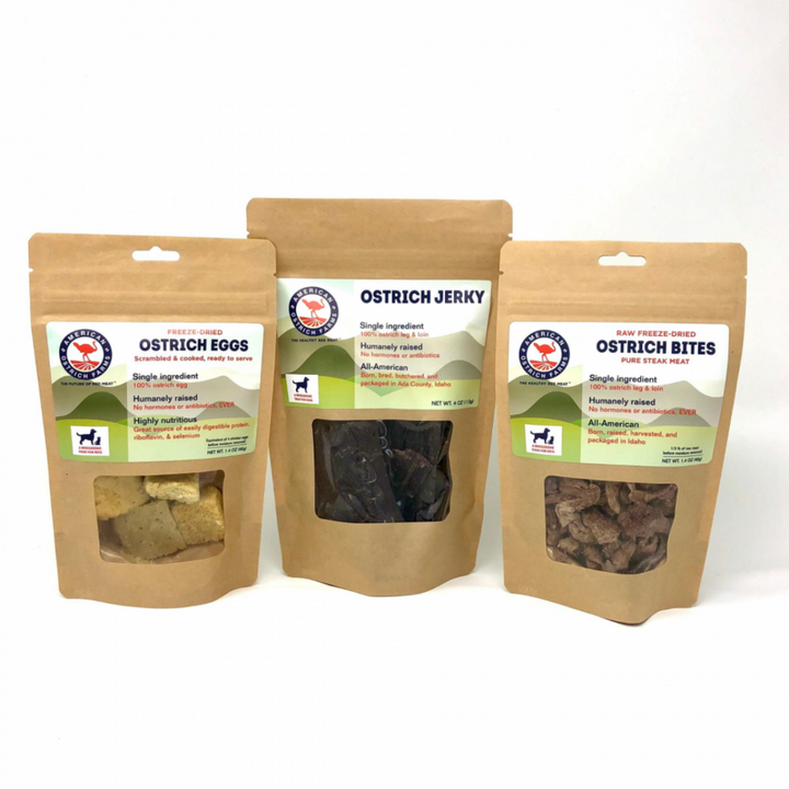 Ostrich pet foods sample pack medium