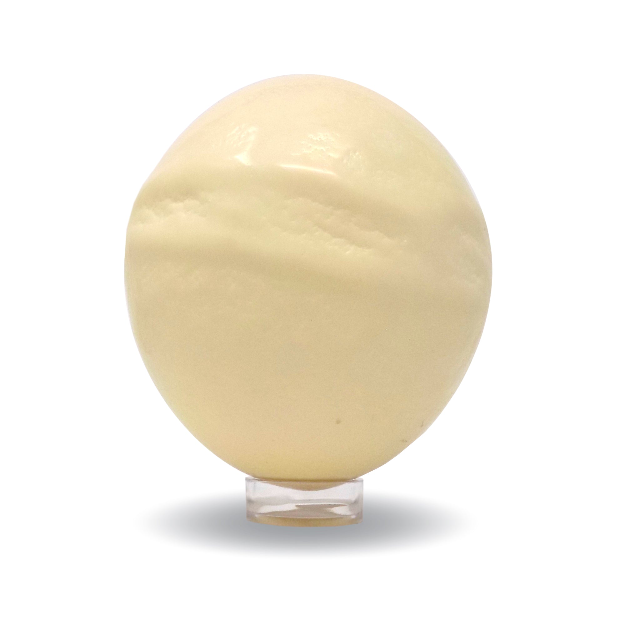 ostrich eggshell on an acrylic stand with extreme oviduct scarring